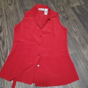 Vintage Kathy Lee Red Sleeveless Button-Up Top Size S